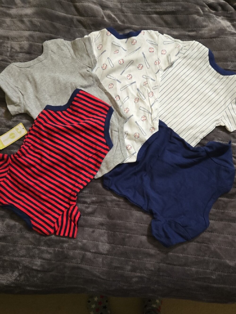 Baby Boys 5-Pack One-Piece Bodysuits - Navy, Gray, White, Red Stripes - Picture 2 of 3